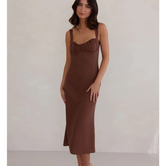 Park & Fifth Dresses & Skirts - Park & Fifth - Cocoa Brown Linen Midi Dress